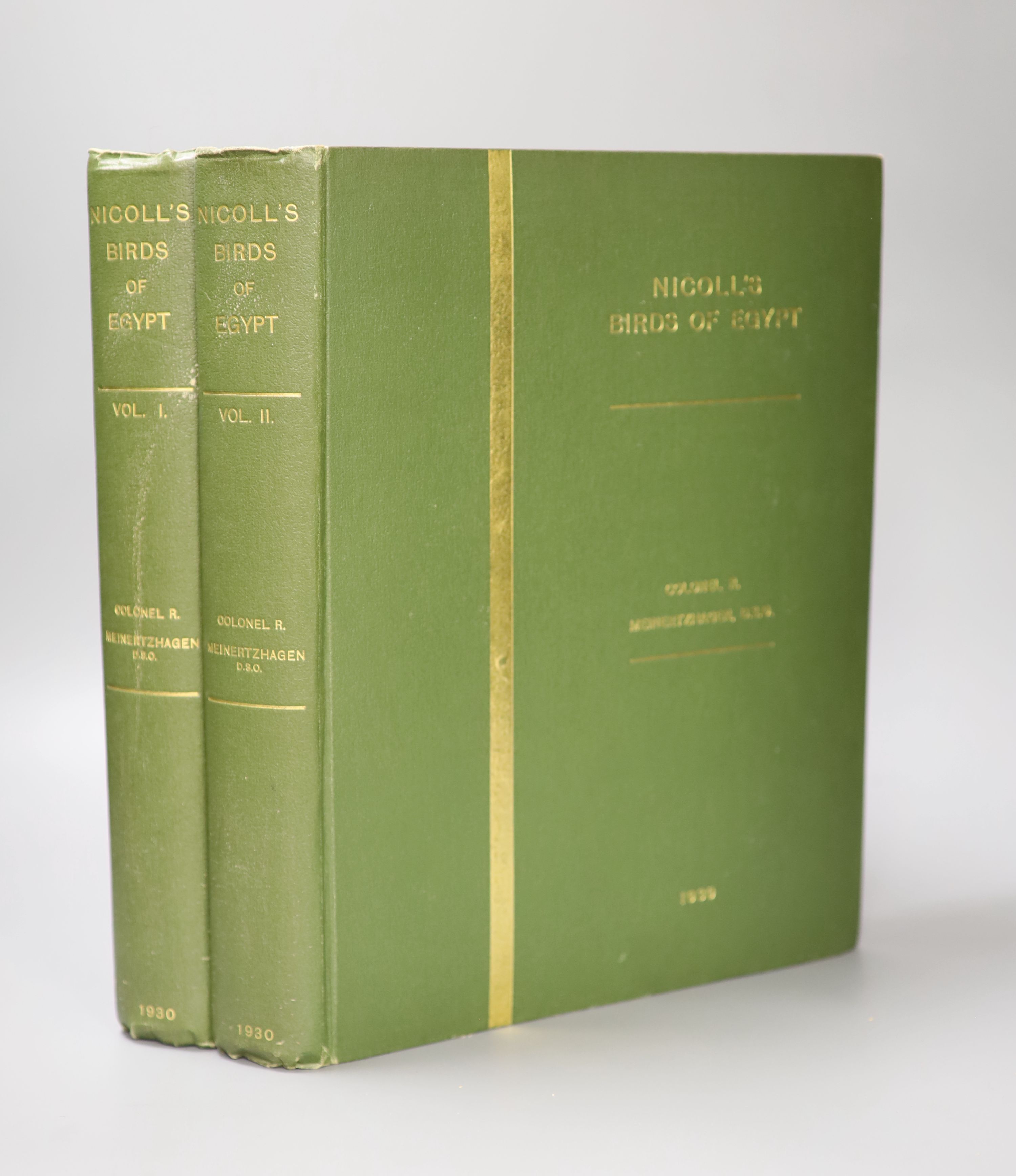 Meinertzhagen, Richard- Nicholl’s Birds of Egypt, 2 vols, folio, green cloth gilt, with 3 folding maps, and plates after G.E. Lodge, Roland Green and H. Gronvold, Hugh Rees, London, 1930